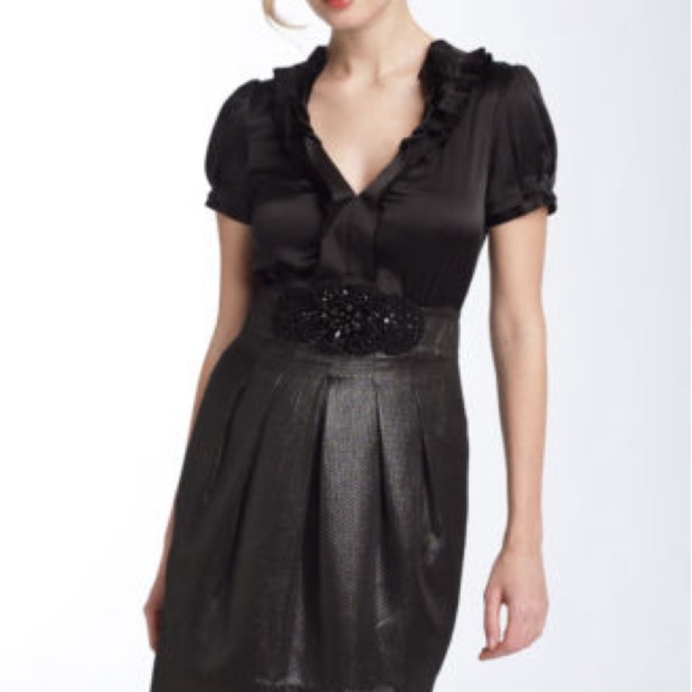 NWOT BCBGMAXAZRIA Elegant Black mini Dress with Embellished Waist